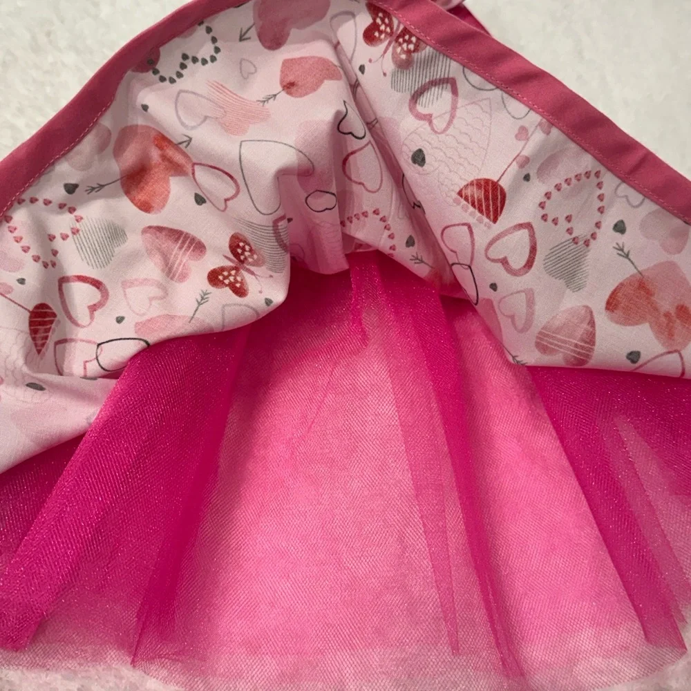 Pink Heart Patterned Dress Tulle Dog Cat Valentine’s Day size medium